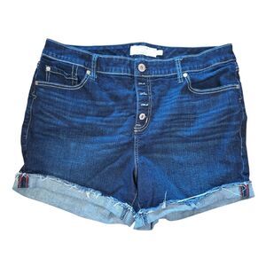 Torrid First Blue Denim Shorts Fray Cuff Button Fly High Rise Size 16 Womens